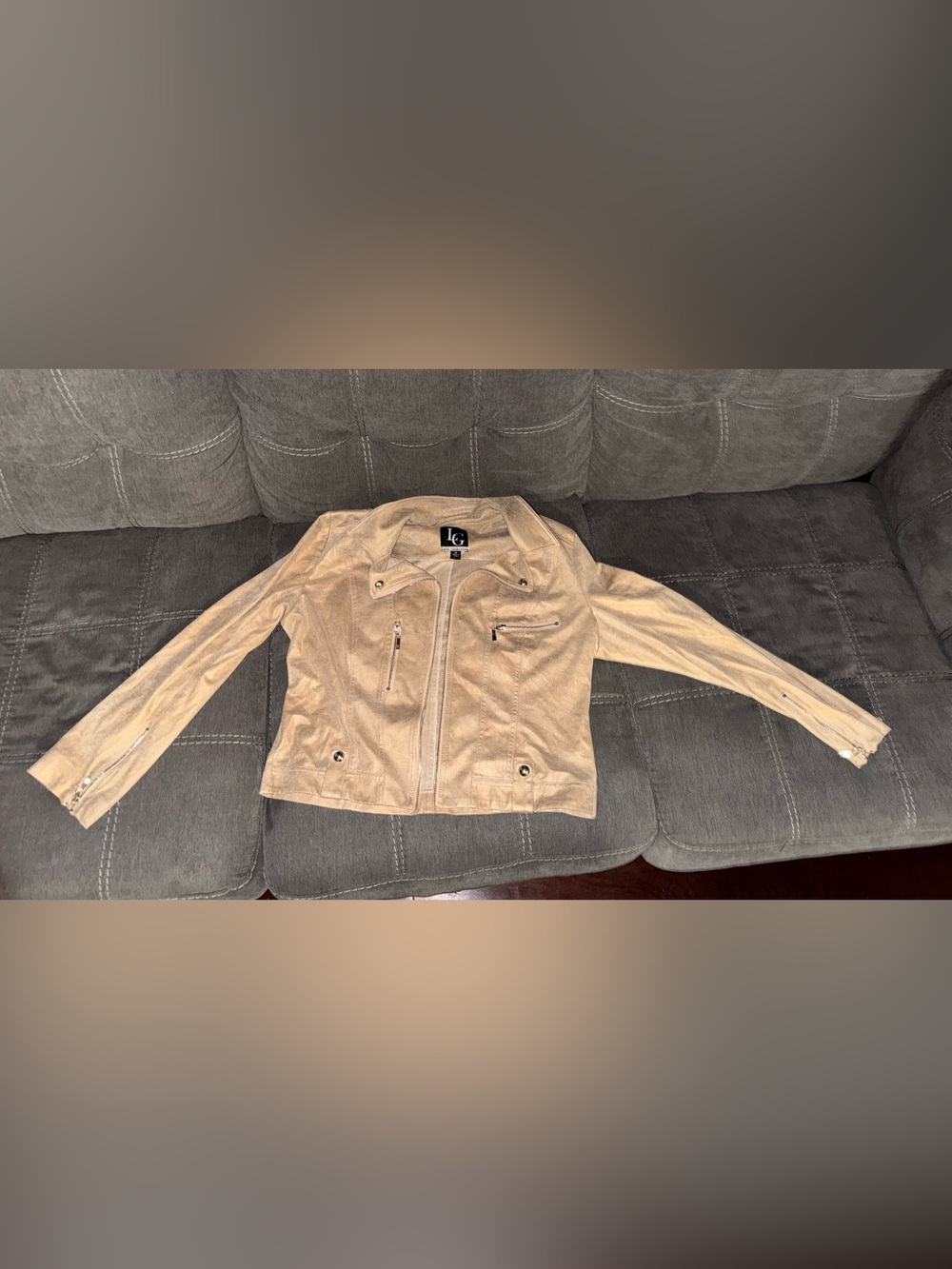 LG Women's Tan Faux Suede Moto Jacket Y2K